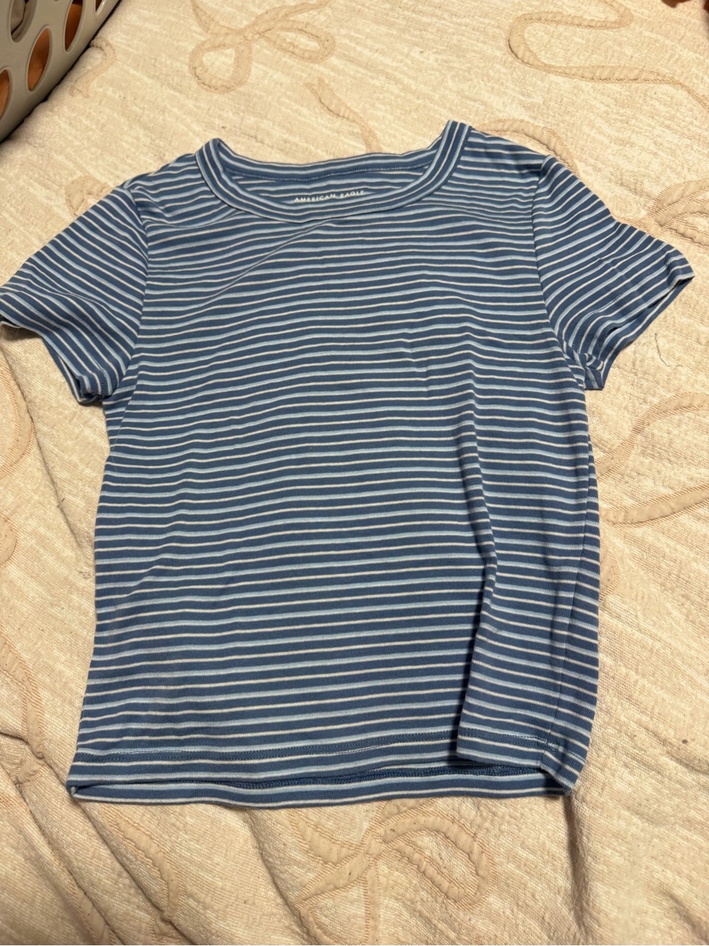 American Eagle Outfitters Blue and White Striped Crop Tee